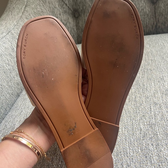 Tory Burch Gold Logo Cream leather Slides  size 8.5 - Picture 5 of 9